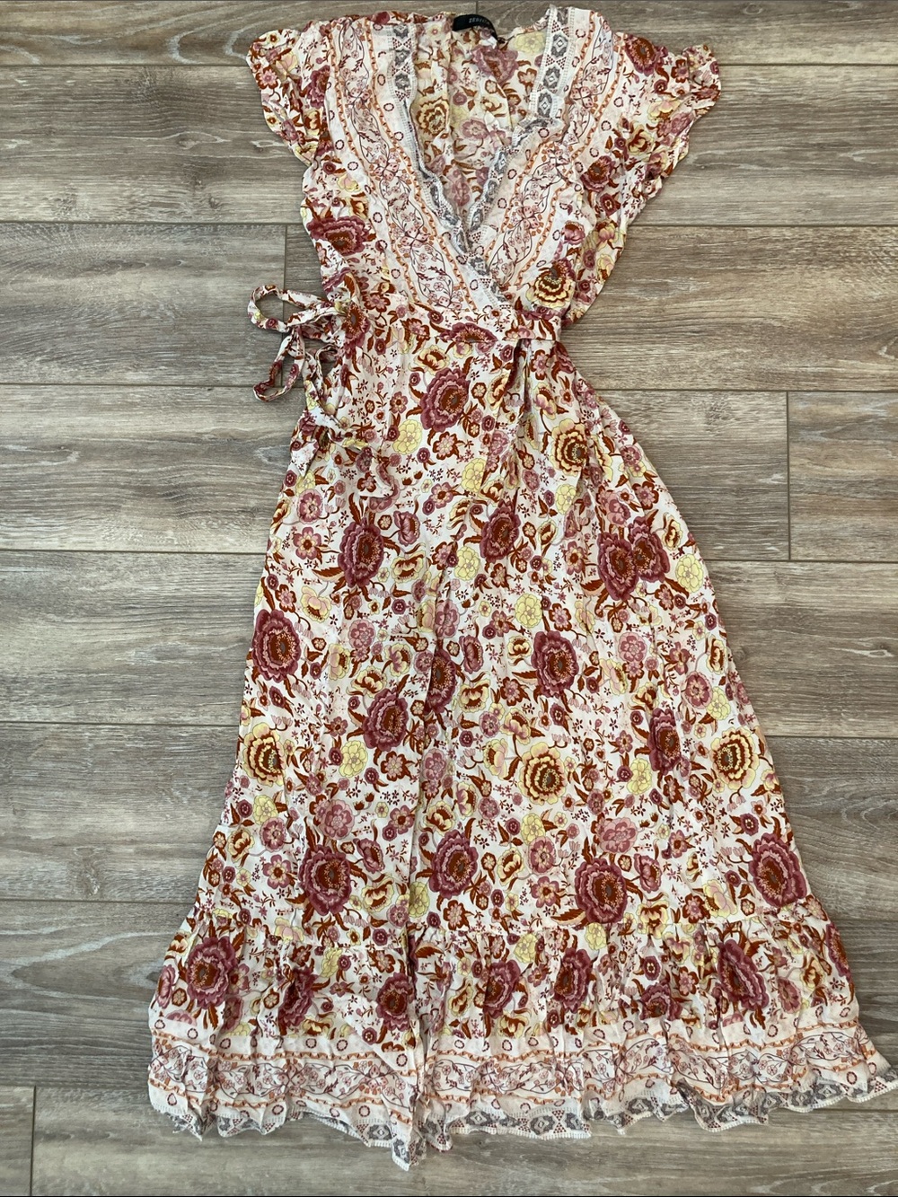 Floral Wrap Maxi Dress in Cream and Rose
